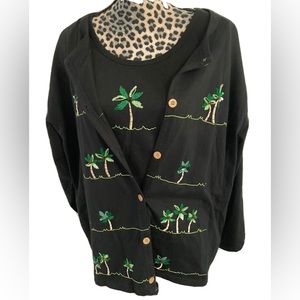 Bon Worth Top Shirt Combo 3X Tank Top And Cardigan Top Black Palm Tree Beach